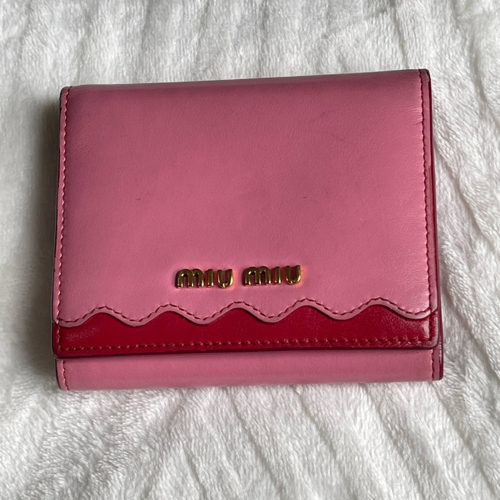 Miu Miu Pink and Red Leather trifold short Wallet